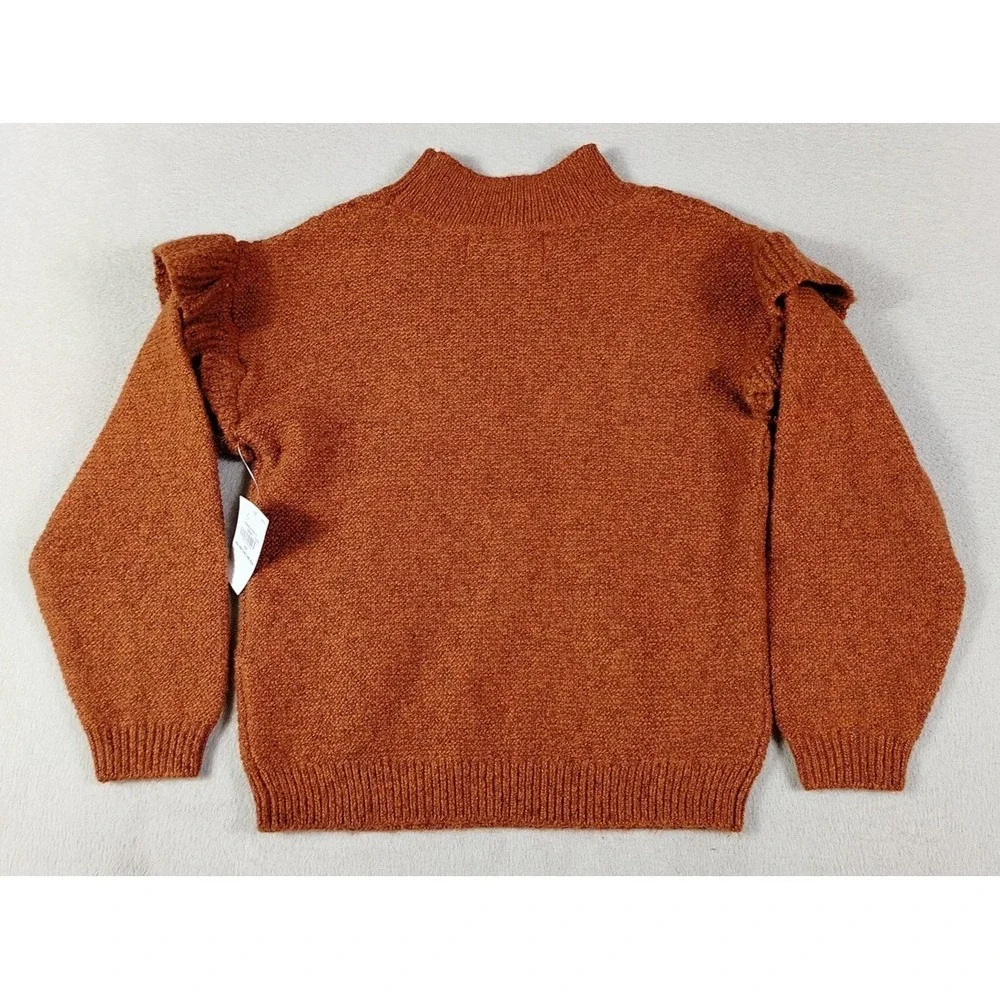Old Navy Sweater Girls 5T Orange Mock Neck Ruffle Cable Knit Pullover Winter